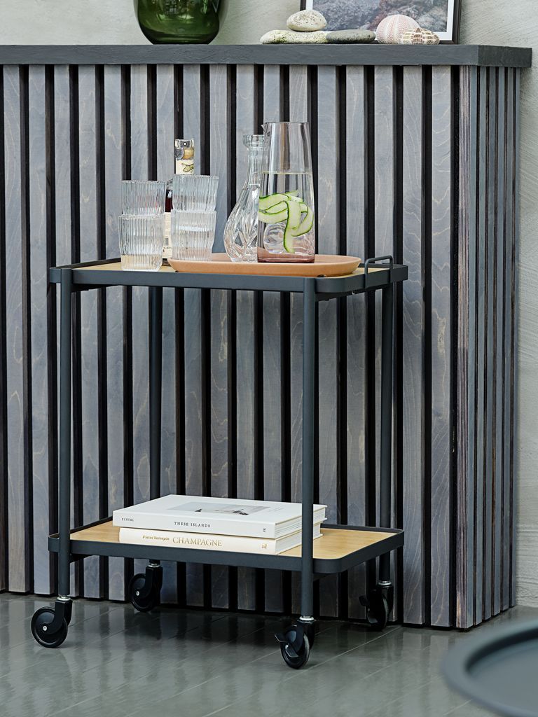 Kệ đẩy có bánh xe | GANGSTED | thép/gỗ công nghiệp | màu sồi/đen | R56xS40xC69cm