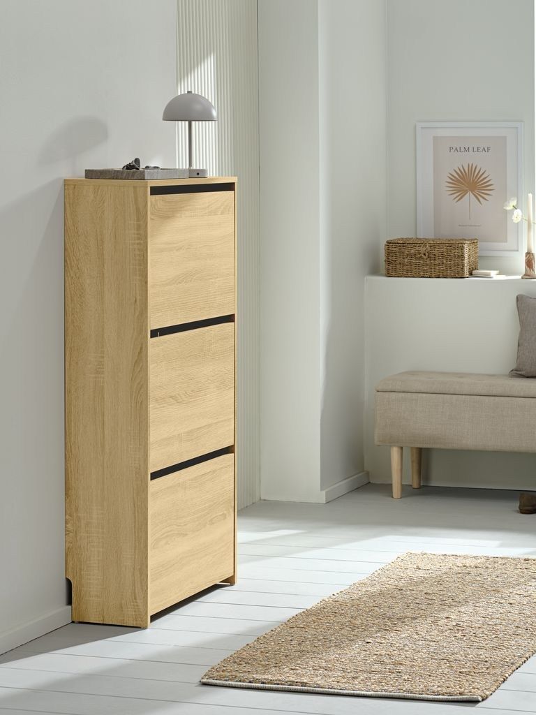 Tủ giày | BAKHUSE | 3 ngăn | gỗ công nghiệp | màu sồi | R65xS25xC124cm