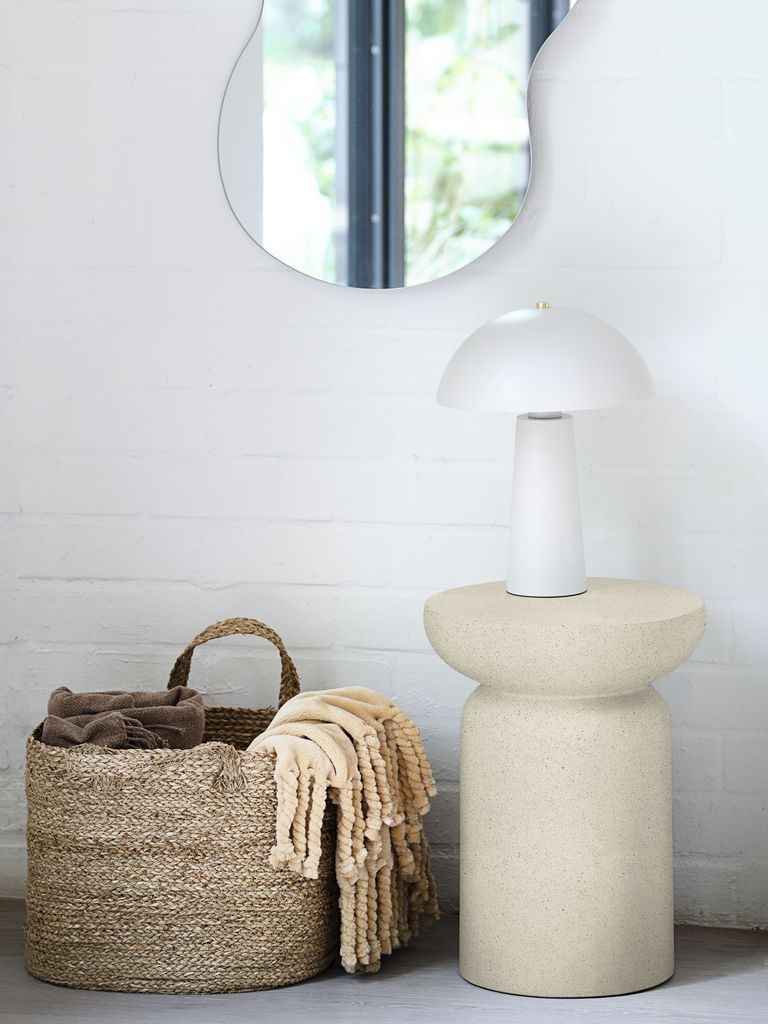 Bàn góc | LYDUM | đá nhân tạo | xám/be | Ø34xC46cm