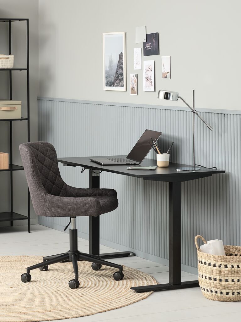 Ghế làm việc | PEBRINGE | vải polyester | xám đậm/đen | R53xS61xC79/88.5cm