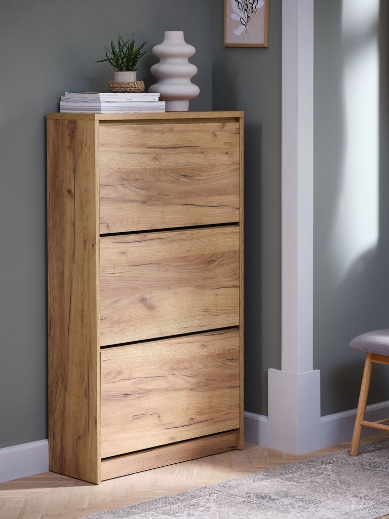 Tủ giày 3 ngăn | LIMFJORDEN | gỗ công nghiệp | màu sồi | R80xS25xC128cm
