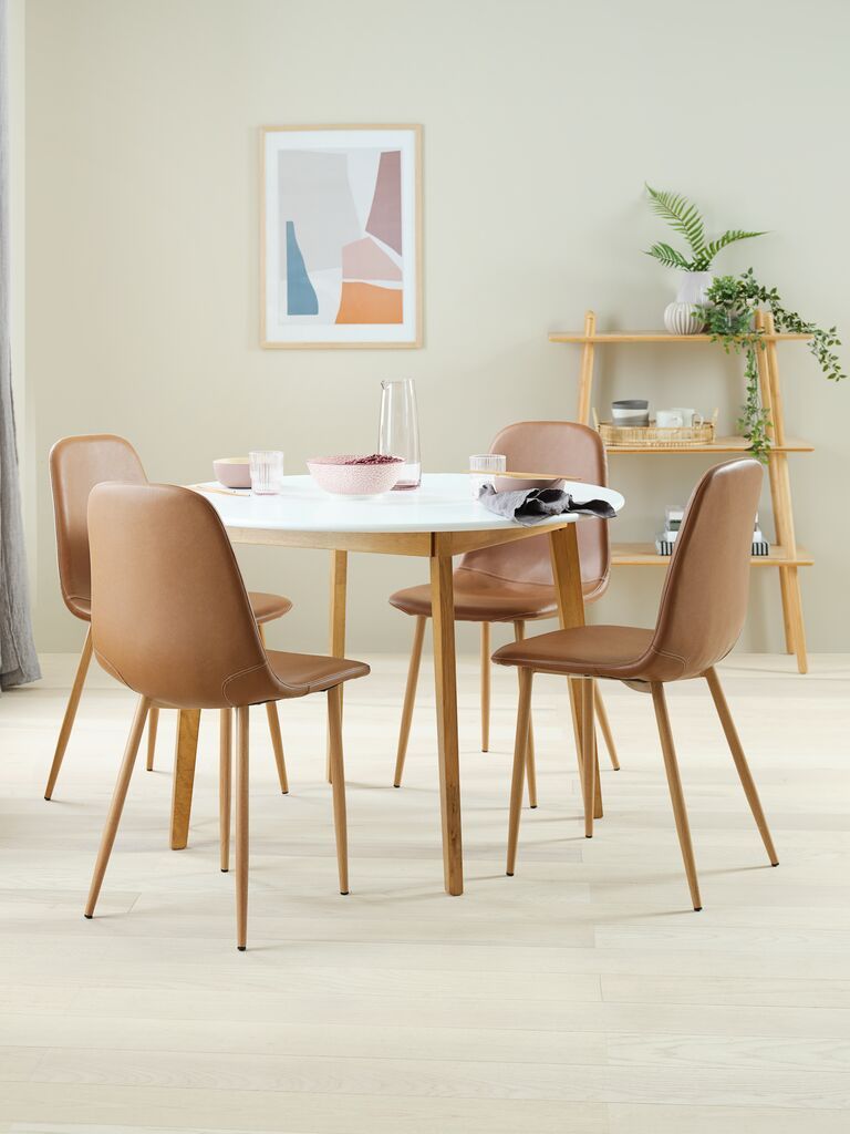Bàn ăn | JEGIND | gỗ công nghiệp/gỗ cao su | trắng/màu sồi | Ø105xC75cm