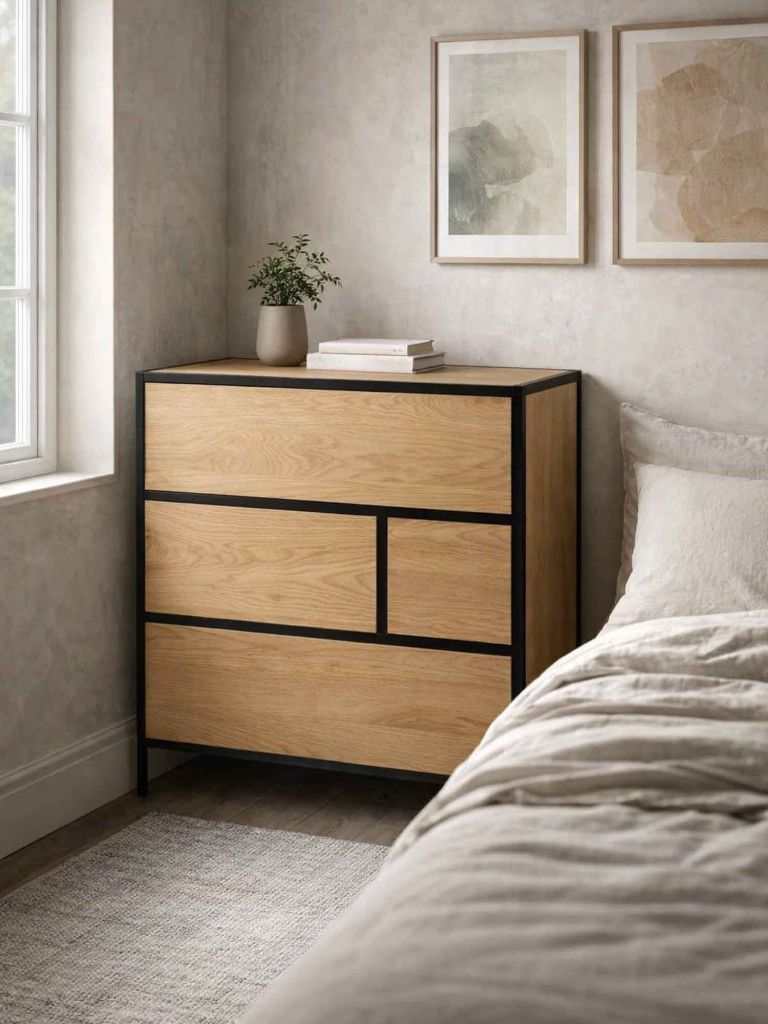 Tủ ngăn kéo 4 ngăn | TRAPPEDAL | gỗ công nghiệp/thép | màu sồi | R70xS40xC75cm