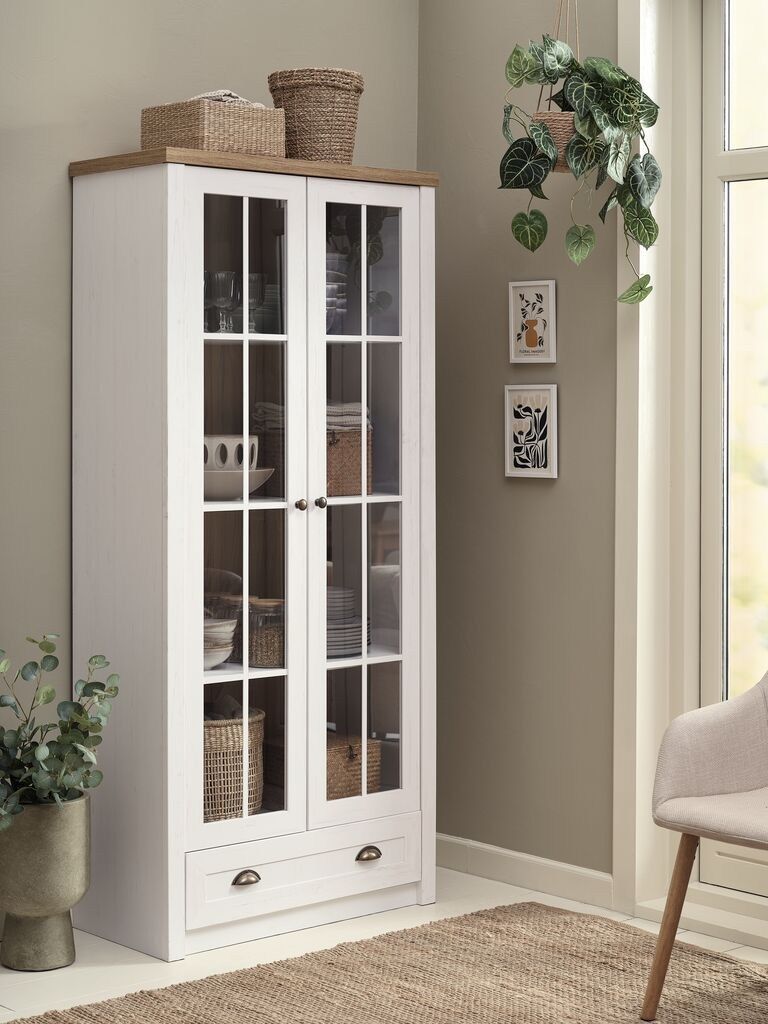 Tủ ly | MARKSKEL | gỗ công nghiệp/kính cường lực | trắng/sồi | R90xS43xC198cm