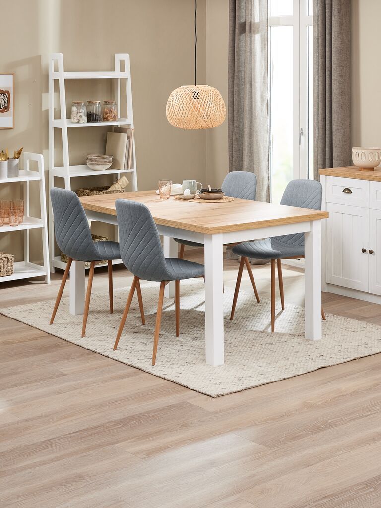 Bàn ăn mở rộng | MARKSKEL | gỗ công nghiệp | trắng/sồi | R90xD150/193xC75cm