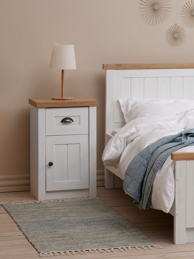 Tủ đầu giường | MARKSKEL | gỗ công nghiệp | trắng/sồi | R43xS37xC67cm