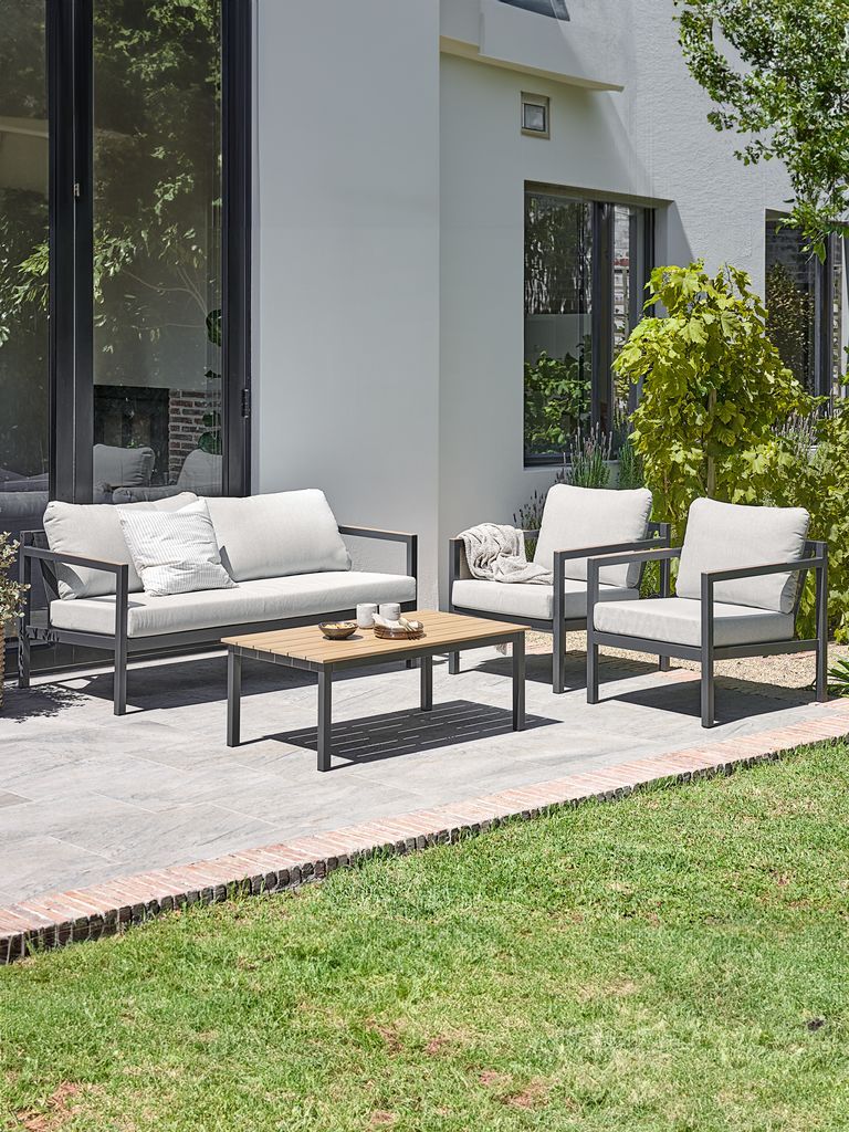 Bộ sofa ngoài trời | BEJSTRUP | nhôm/polyester | xám | R160xS76xC66cm/R65xS76xC66cm/R60xD105xC41cm