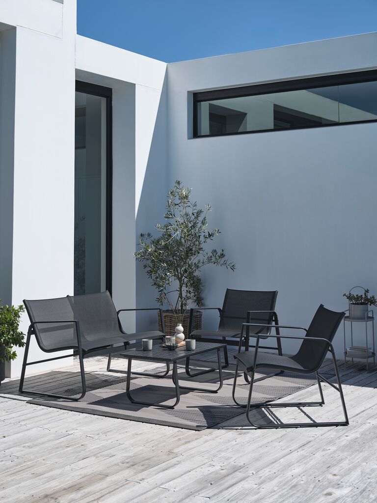 Bộ sofa ngoài trời | HORNSLET | thép/polyester | đen | R116xS71xC77cm/R62xS71xC77cm/R47xD85xC39cm