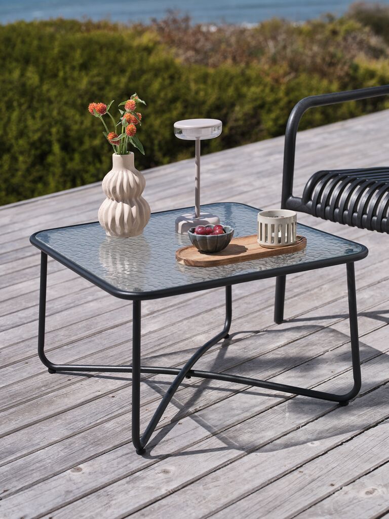Bàn góc ngoài trời | ORTEN | thép/kính cường lực | đen | R60xD60xC35cm