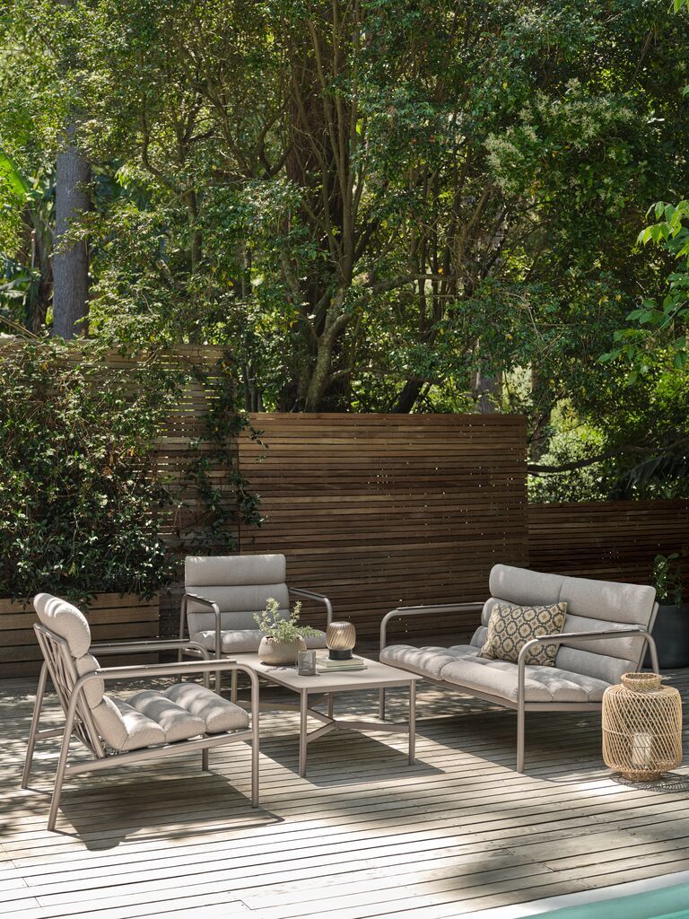 Bộ sofa ngoài trời | LILLESTROEM | thép/polyester | màu cát đậm | R133xS82xC68cm/R70xS82xC68cm/R60xD100xC38cm
