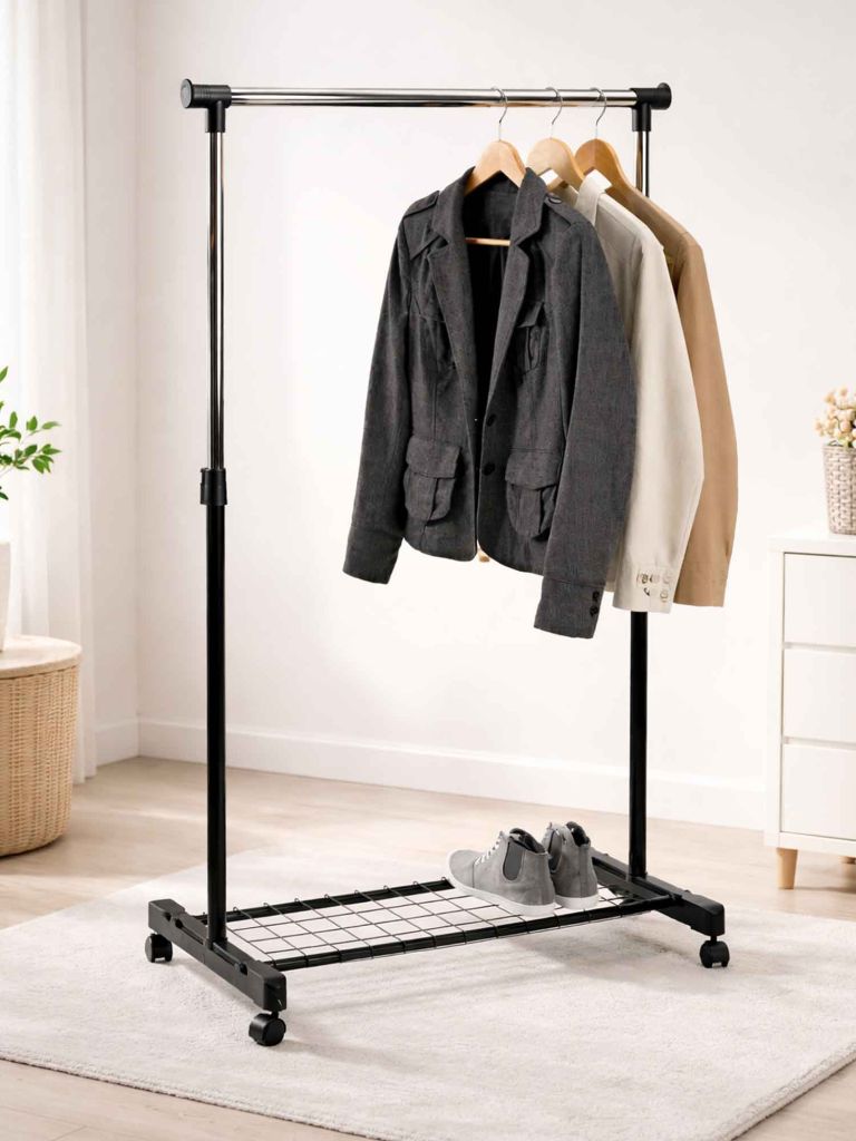 Giá treo quần áo | GUDME | PP/nhựa/thép | đen/màu chrom | R81xS43xC90/161cm