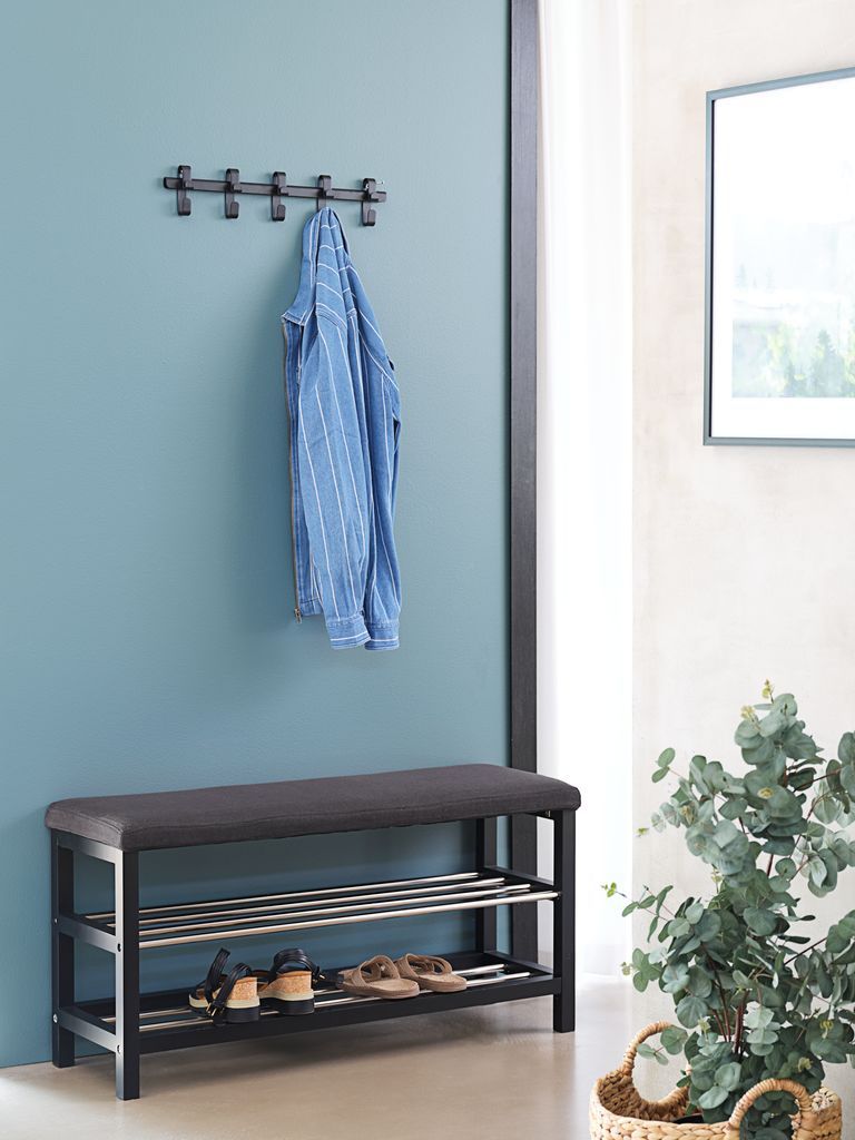 Ghế băng | EGESKOV | kèm 2 tầng để giày | gỗ công nghiệp/gỗ bạch dương/thép | đen/màu thép | R100xS34xC50