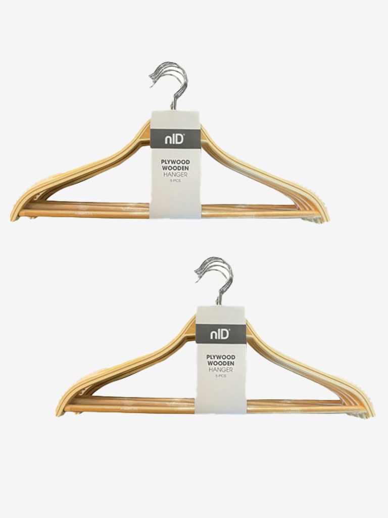 Bộ 5 móc áo | nID | plywood | cầu vai chống trượt | R41.5xD1.2xC23cm