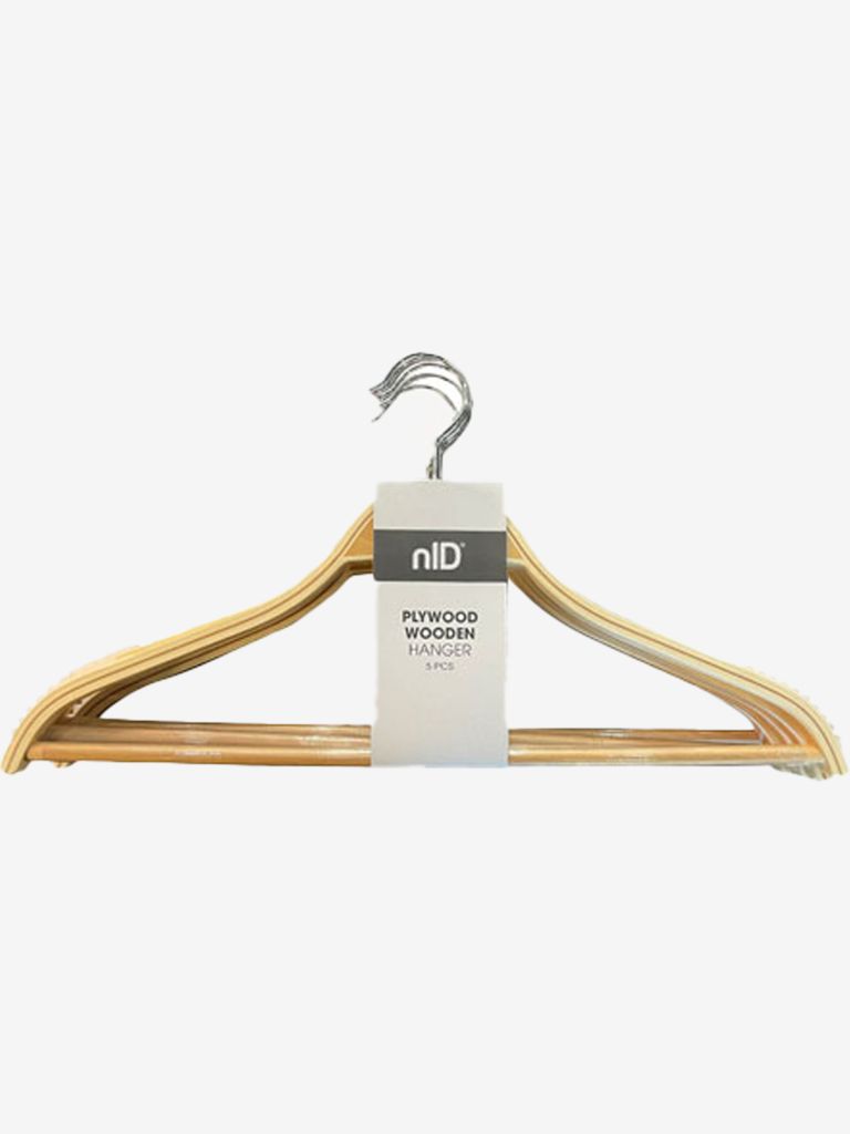 Bộ 5 móc áo | nID | plywood | cầu vai chống trượt | R41.5xD1.2xC23cm