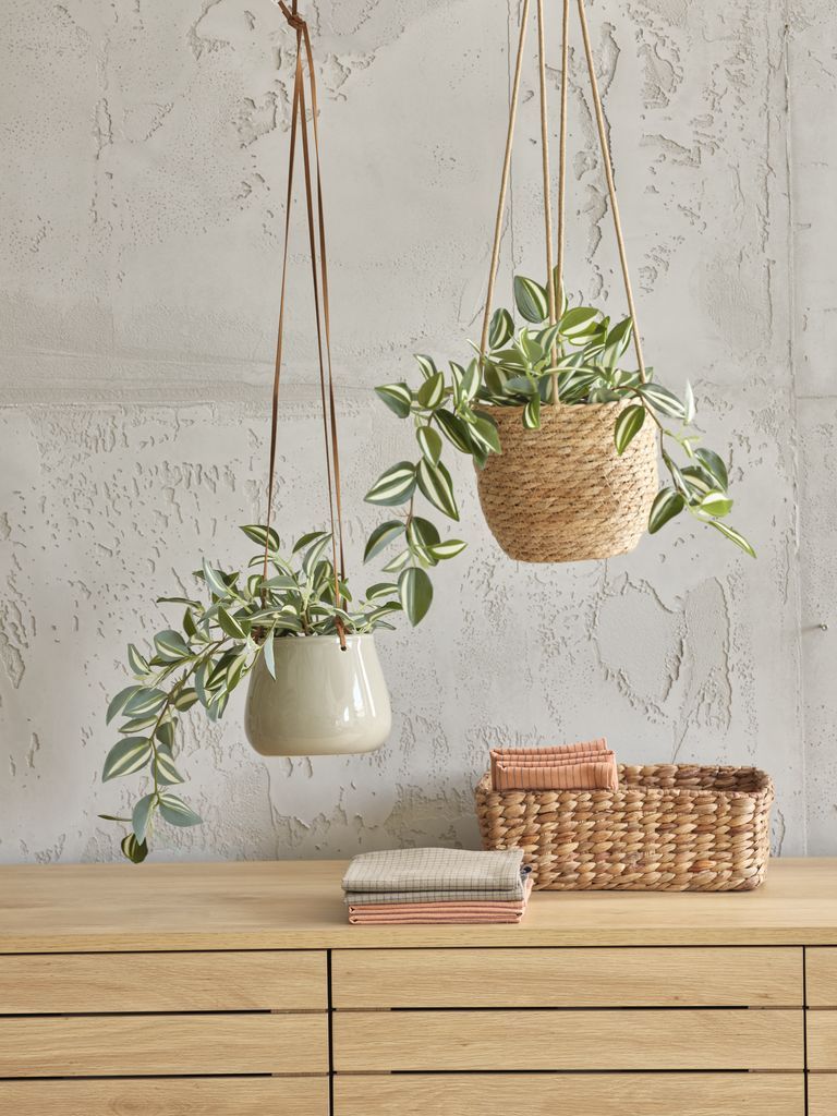 Chậu cây | STEFAN | polyester/sợi cói | màu tự nhiên | Ø17xC15cm