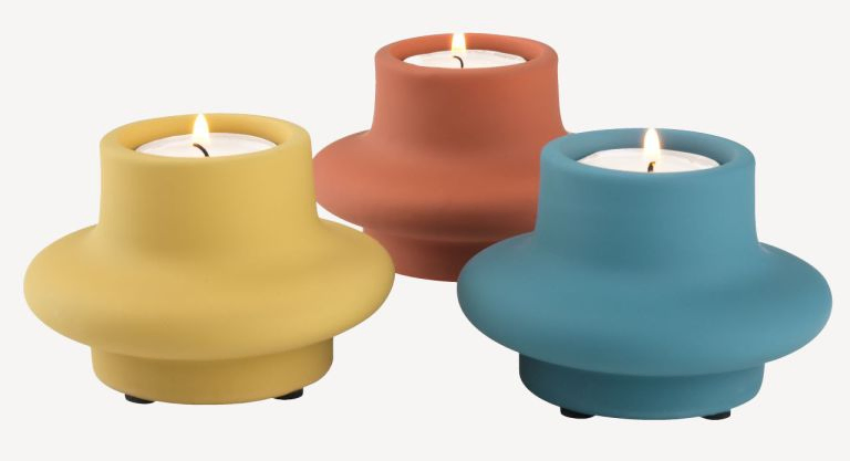 Cốc nến Geir gốm xanh đất nung vàng