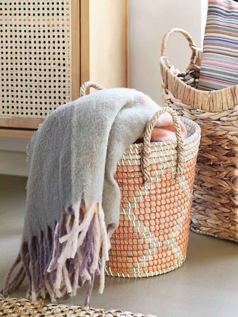 Giỏ đa năng | CHRISTER | nhựa/sợi cói | màu tự nhiên/cam | Ø33xC31cm