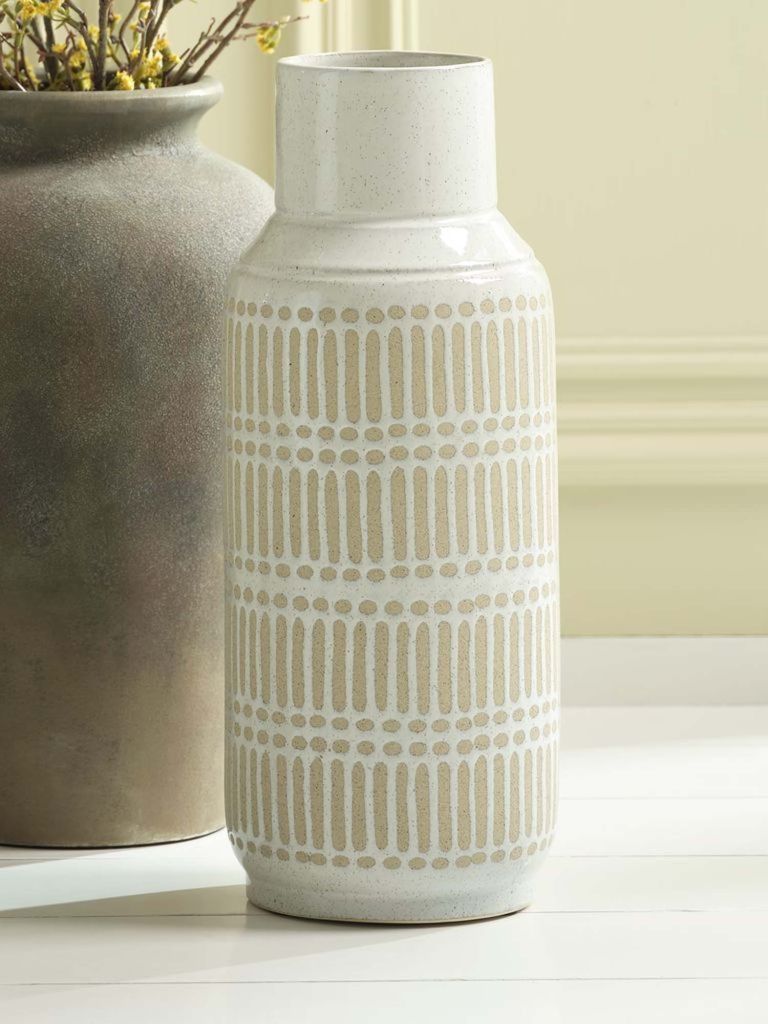 Lọ hoa | GUSTAF | gốm | màu cát/trắng | Ø18x47cm