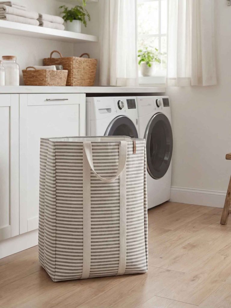 Giỏ đựng đồ giặt | ASKER | polyester | xám/trắng | R25xD40xC55cm