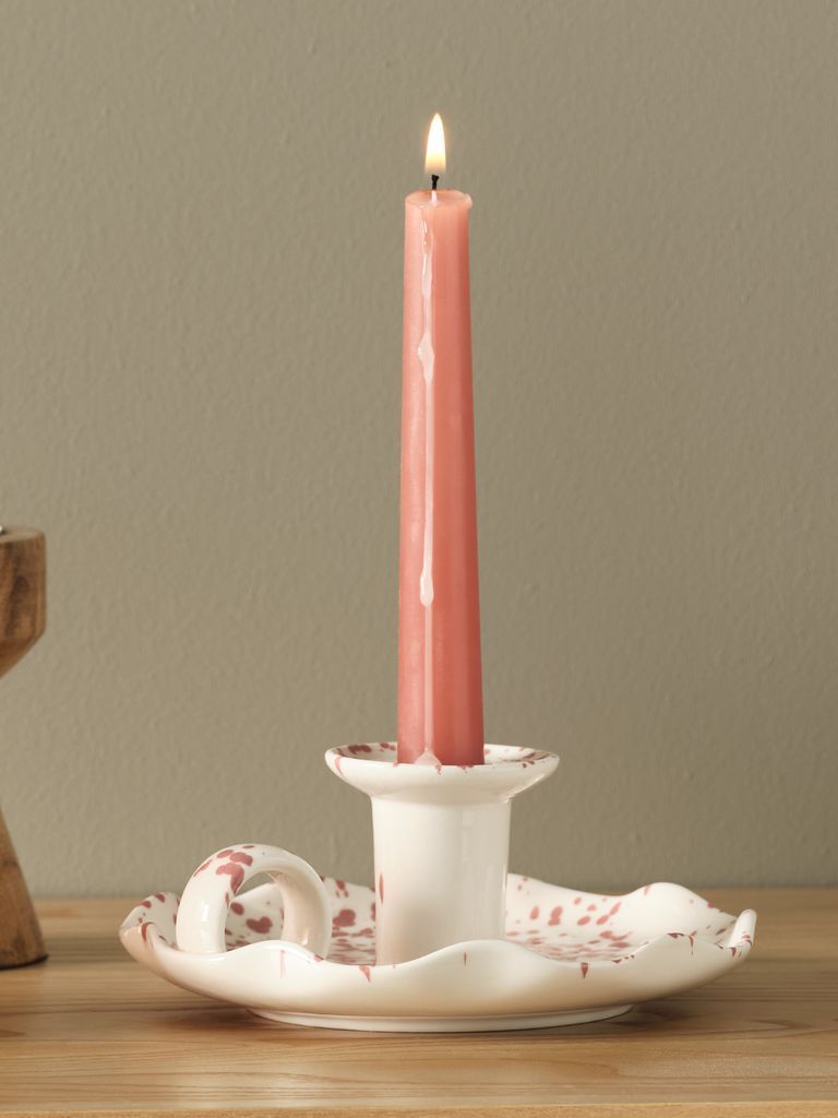 Chân nến | REIDAR | sứ | trắng/hồng | Ø14xC6cm 