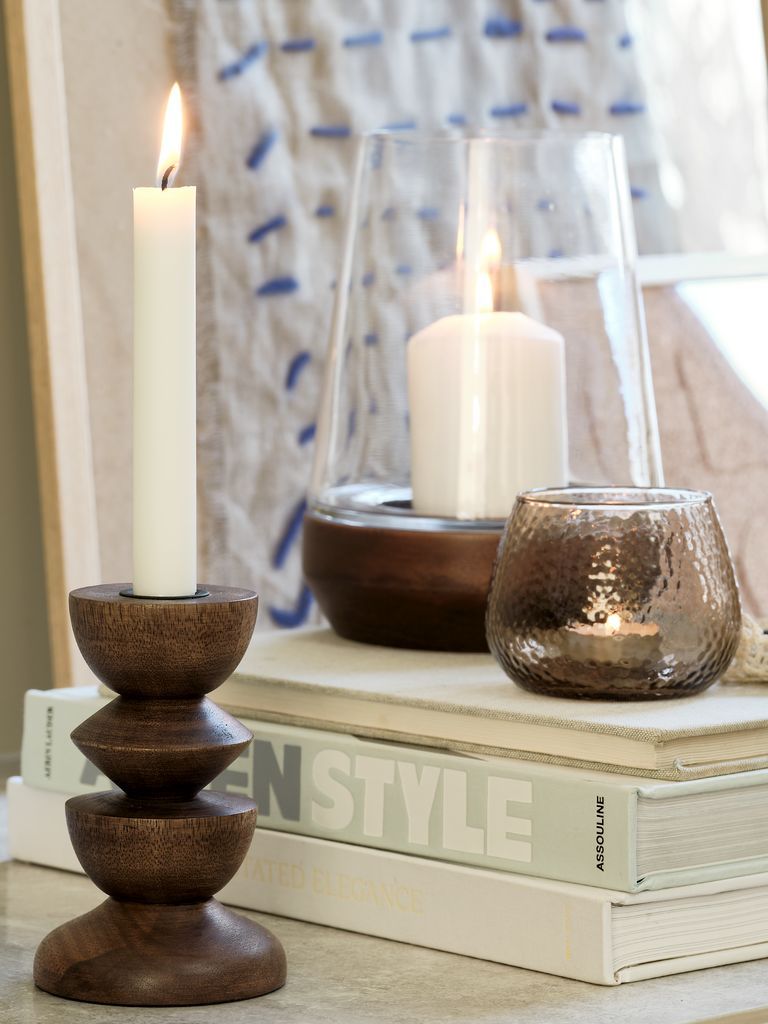 Chân nến | JANUS | gỗ tự nhiên/thép | nâu | Ø9xC14cm