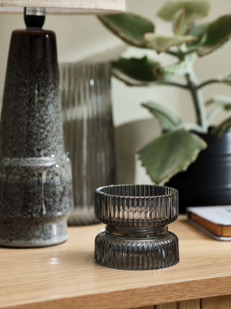 Chân nến | KAJ | thủy tinh | xám | Ø9xC7cm