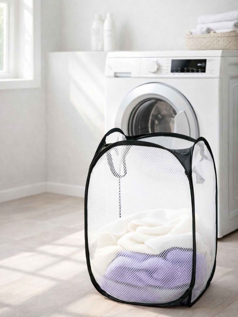 Giỏ đựng đồ giặt | HARALD | kim loại/polyester | đen/trắng | R36xD36xC59cm