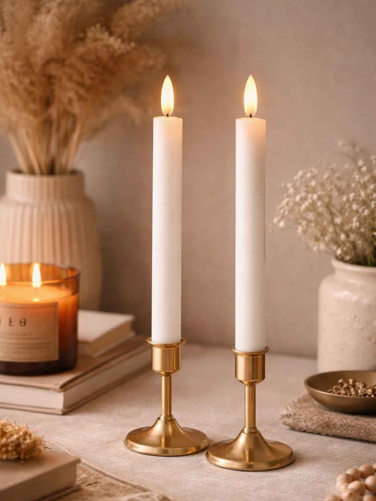 Nến điện | ESBEN | paraffin/nhựa ABS | trắng | bộ 2 chiếc | &Oslash;2.2xC25cm