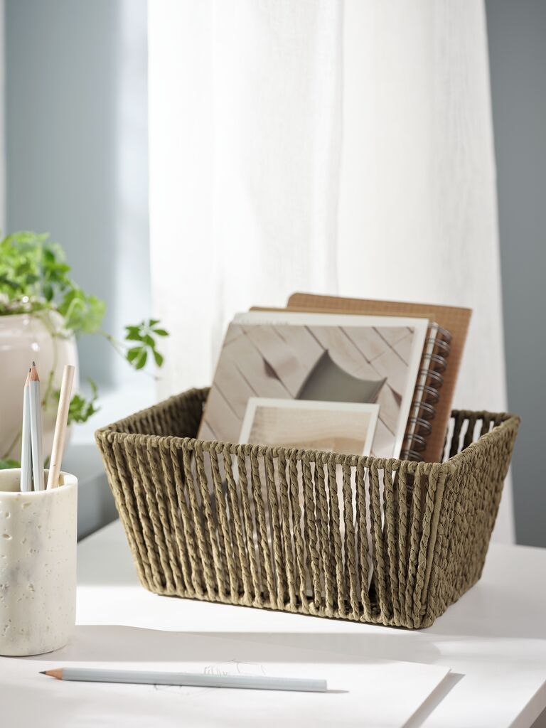 Giỏ đa năng | LARSEMIL | giấy/thép | xanh olive | R18xD26xC12cm