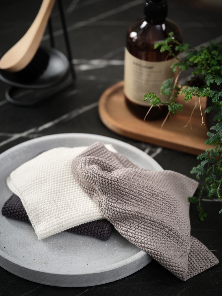 Bộ 3 khăn lau ch&eacute;n | LOKE | cotton | x&aacute;m/xanh/be | R25xD25cm