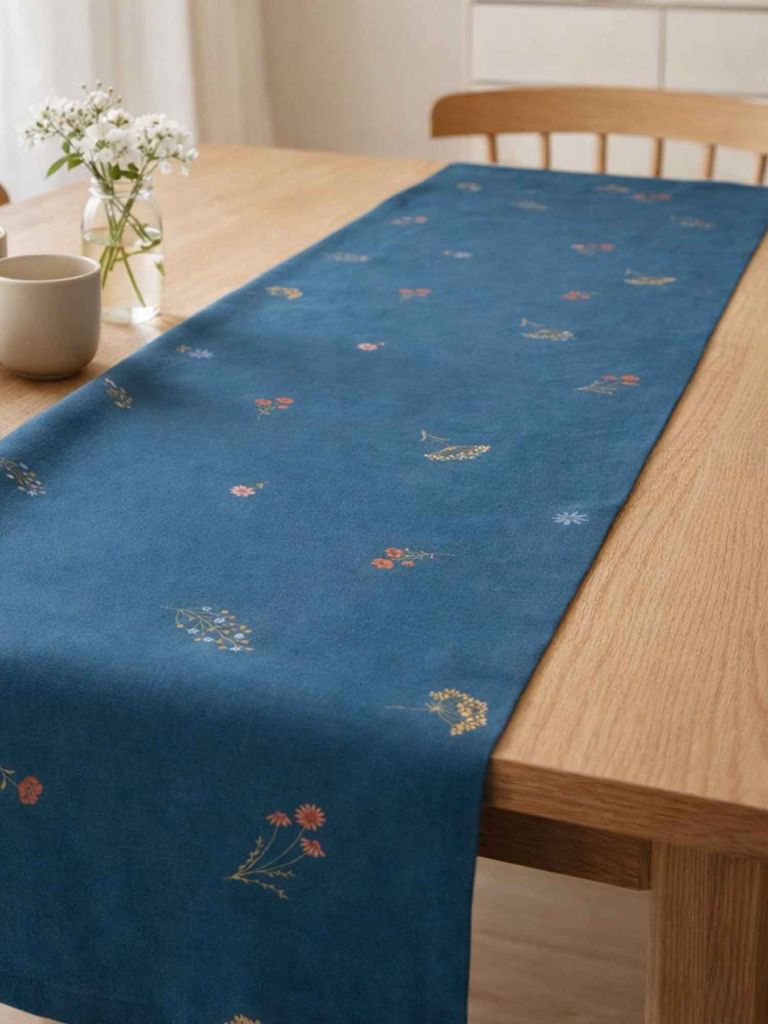 Khăn phủ bàn | SOLEIHOV | polyester/cotton | xanh | R140cm