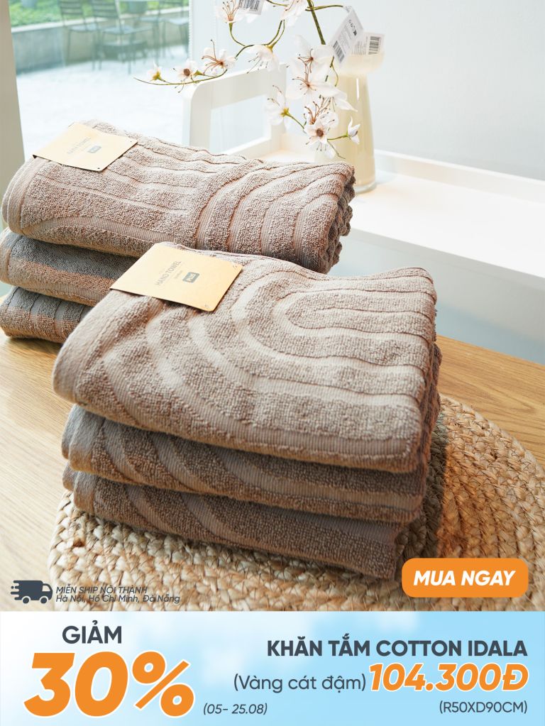 Khăn tắm cotton | IDALA | vàng cát đậm | R50xD90cm