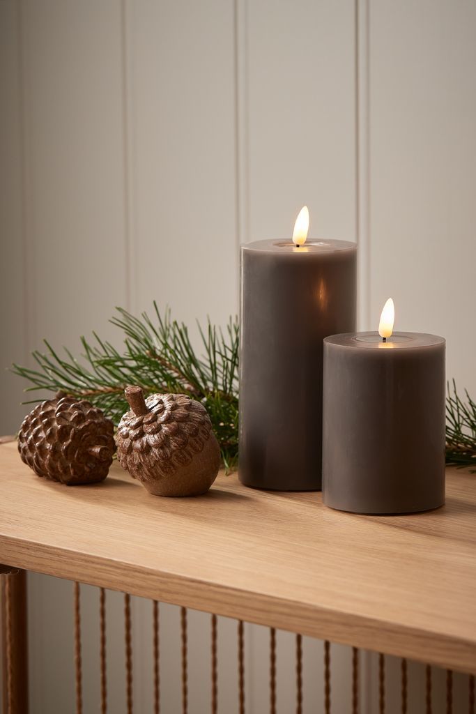 Nến điện | AMEGREEN | paraffin/nhựa | xám | Ø8xC15cm