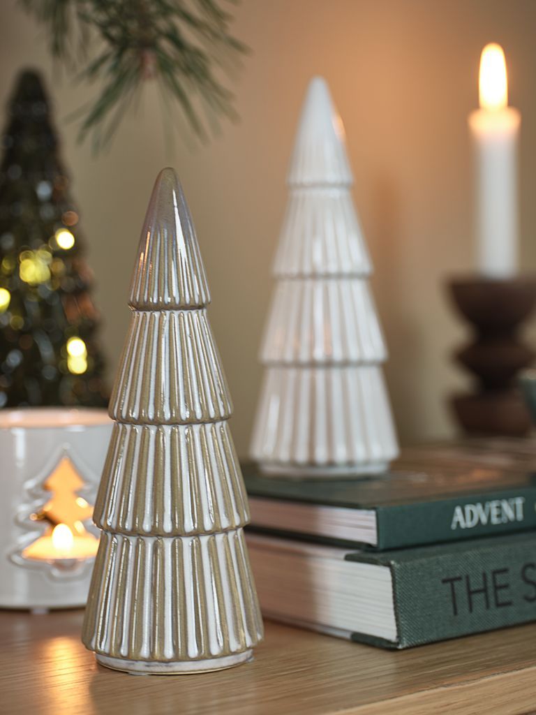 Cây thông trang trí giáng sinh | MYSING | gốm | trắng/nâu | Ø7xC19cm