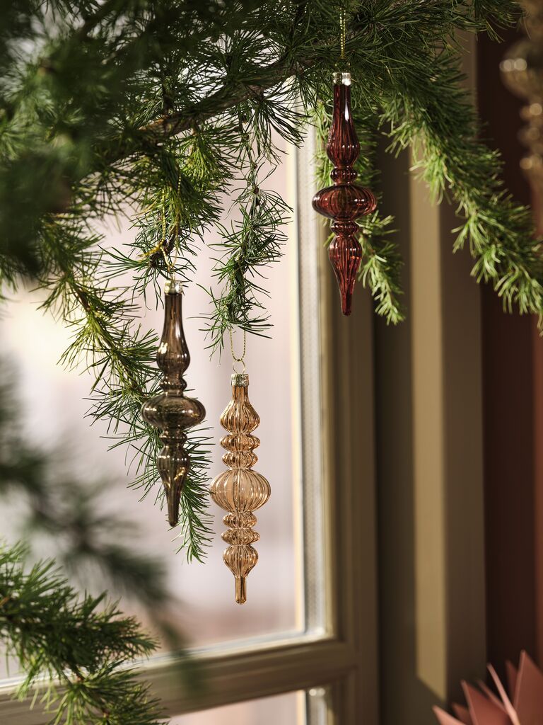 Bộ 3 phụ kiện trang trí giáng sinh | LUCIA | polyester | xám/đỏ/trong suốt | D14cm