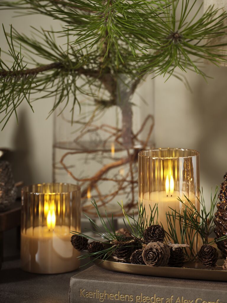 Nến điện | GLAM | paraffin/thủy tinh | Màu vàng | bộ 3 chiếc | Ø7.5xC10/12/15cm