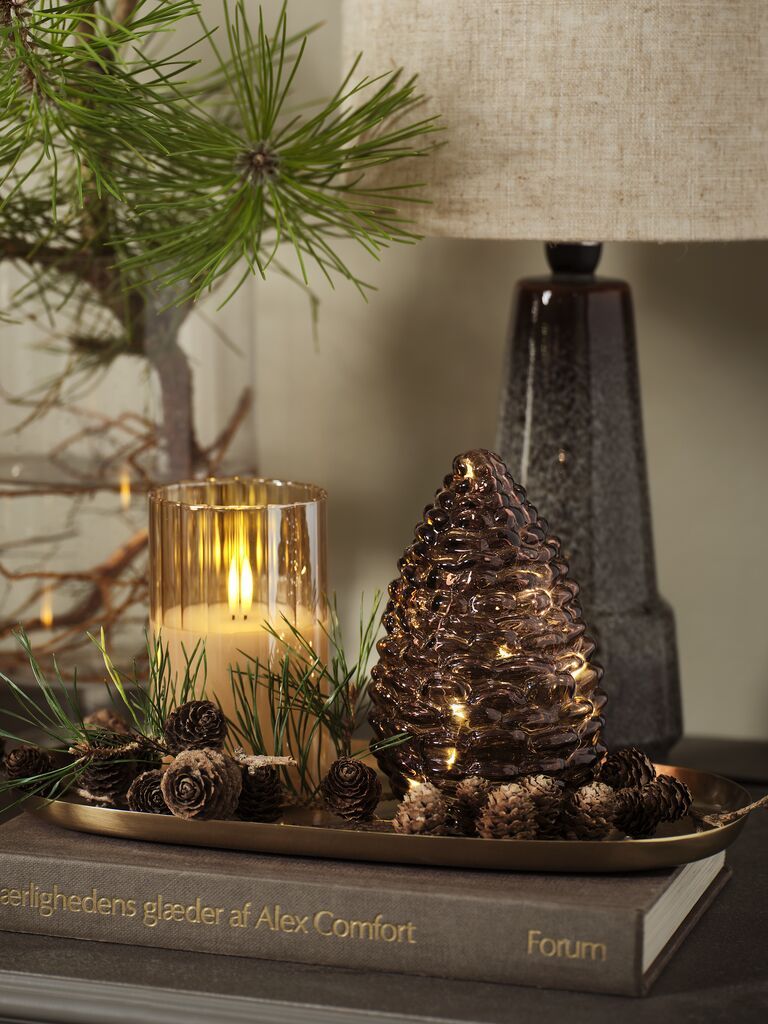 Quả thông trang trí giáng sinh | DELLING | thủy tinh | nâu | kèm đèn led | Ø10xC16cm | 10LED
