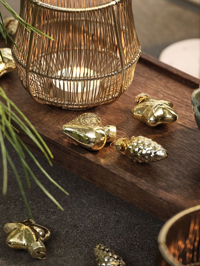 Bộ 12 phụ kiện trang trí giáng sinh | BILLING | thủy tinh | màu vàng | D4xC2cm