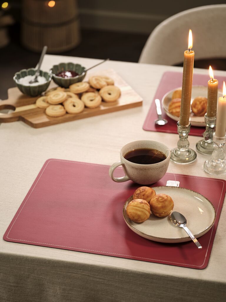 Tấm lót đĩa | TIDSEL | da PU/polyester | xanh lá/đỏ | R33xD42cm