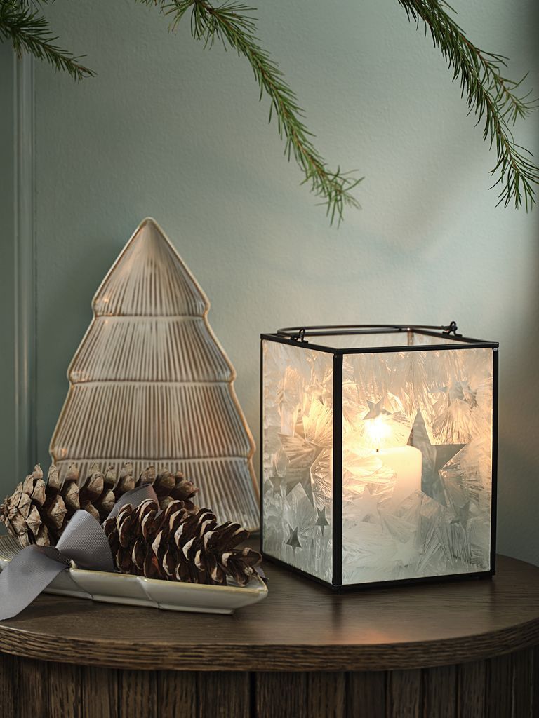 Đèn lồng | OLIVIN | thủy tinh/thép | đen/trắng | R13xD13xC18cm