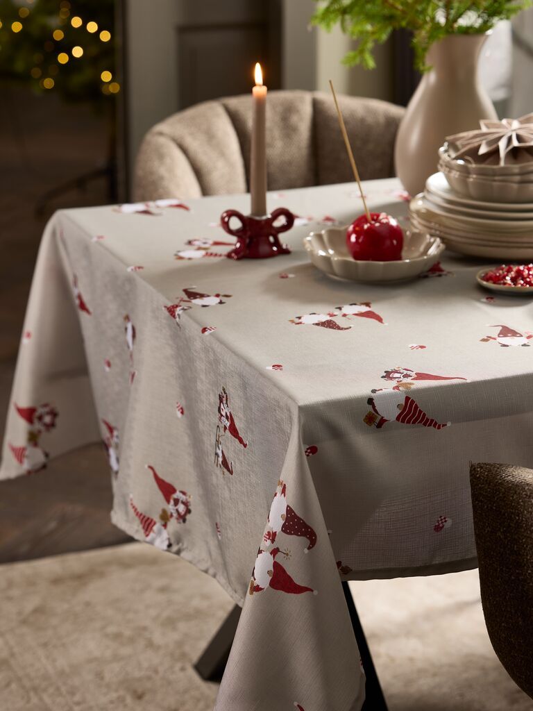Khăn phủ bàn | TRILOBIT | polyester | be/đỏ | R140xD240cm
