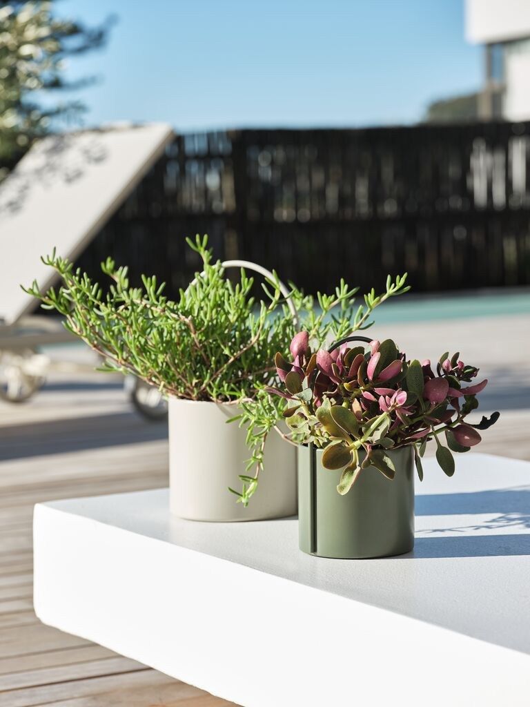 Chậu cây | KAIE | thép | be/xanh olive | Ø19/14xC32/24cm