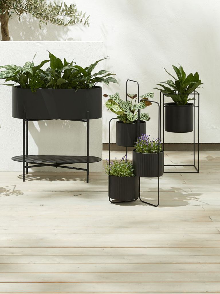 Chậu cây ban công | MIDSOMMER | thép | đen | R25xD25xC21cm