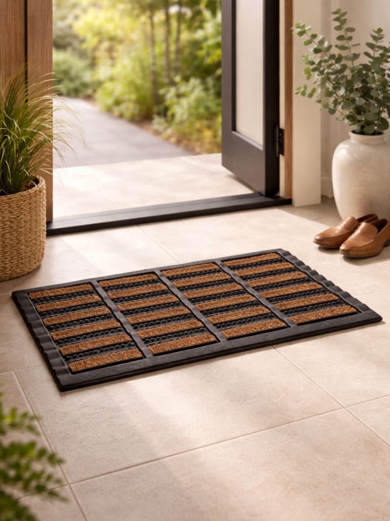 Thảm trải cửa | NAVR | xơ dừa/cao su | đen | R40xD60cm