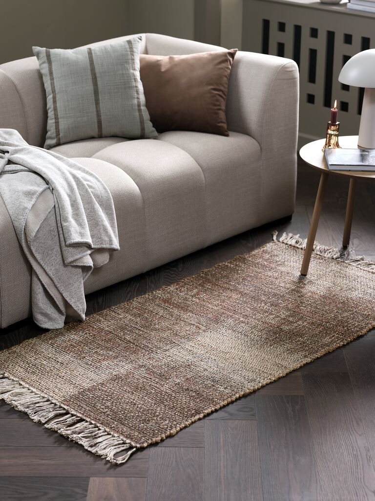 Thảm sàn | ENGSYRE | sợi đay/polyester | màu tự nhiên/tím | R70xD140cm