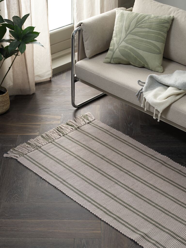 Thảm sàn | HEISTARR | polyester | màu cát/xanh olive đậm | R70xD140cm