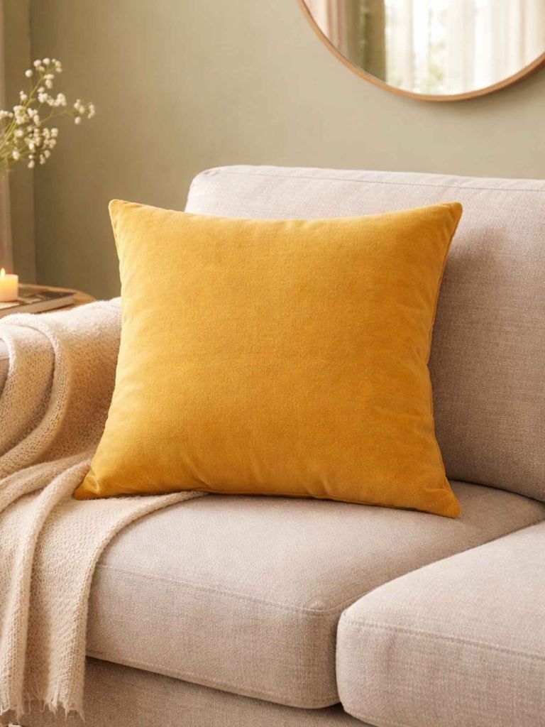 Vỏ gối trang tr&iacute; | DUSKULL | polyester | v&agrave;ng | R50xD50cm