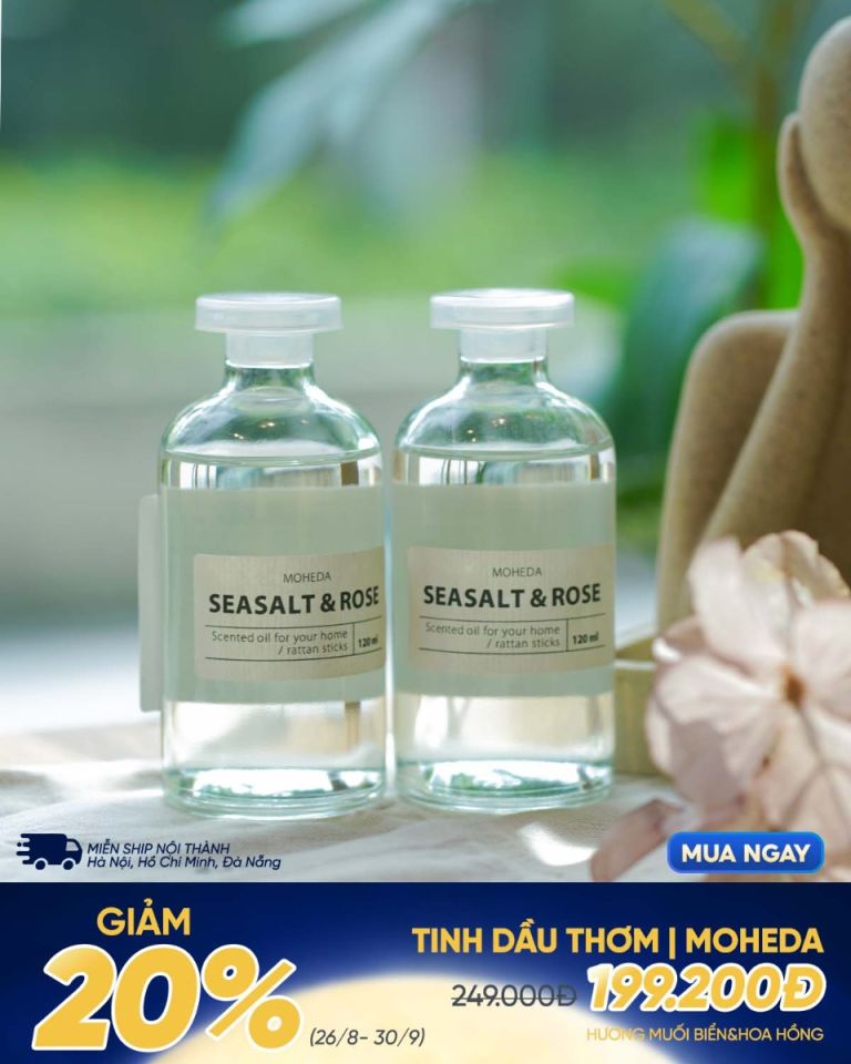 Tinh dầu thơm | MOHEDA | hương muối biển/hoa hồng | Ø5xC11cm | 120ml