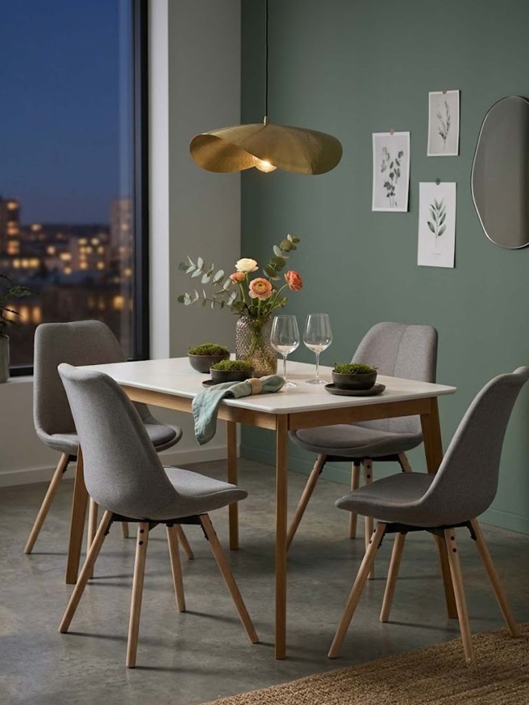 Bộ bàn ăn JEGIND D130 trắng/sồi + KASTRUP vàng cát