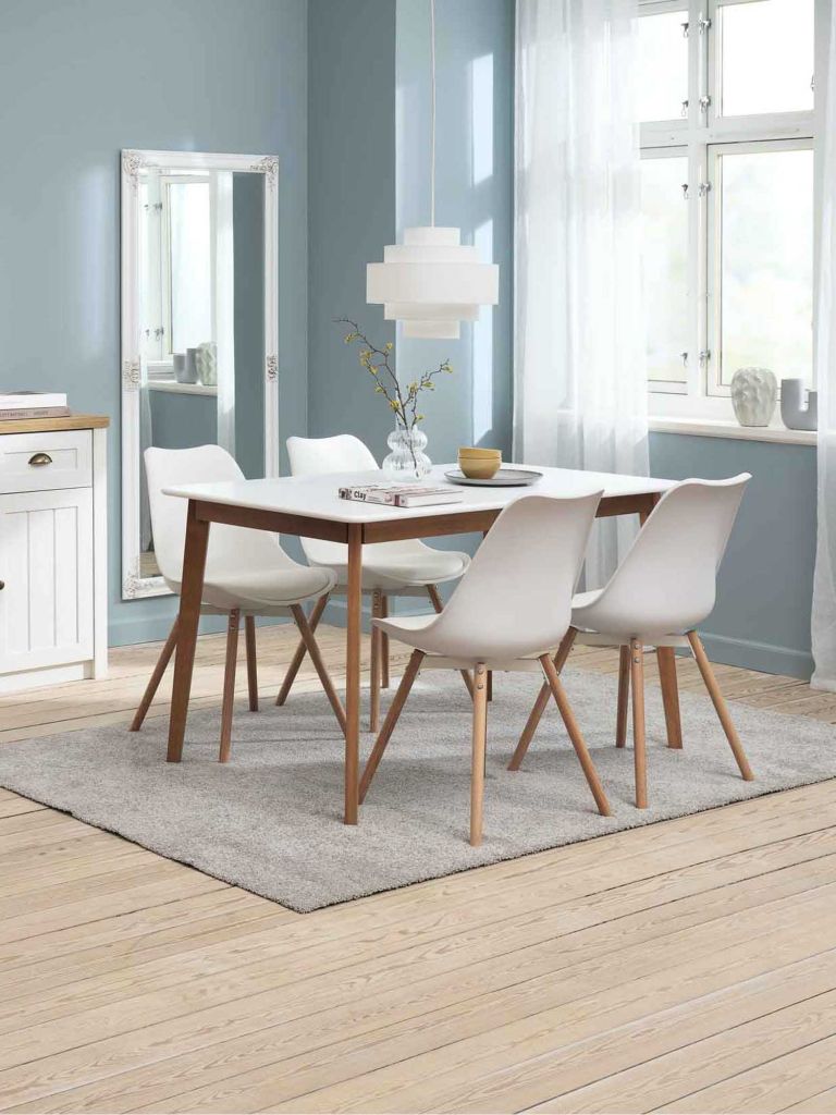 Bộ bàn ăn JEGIND D130 trắng/sồi + KASTRUP trắng